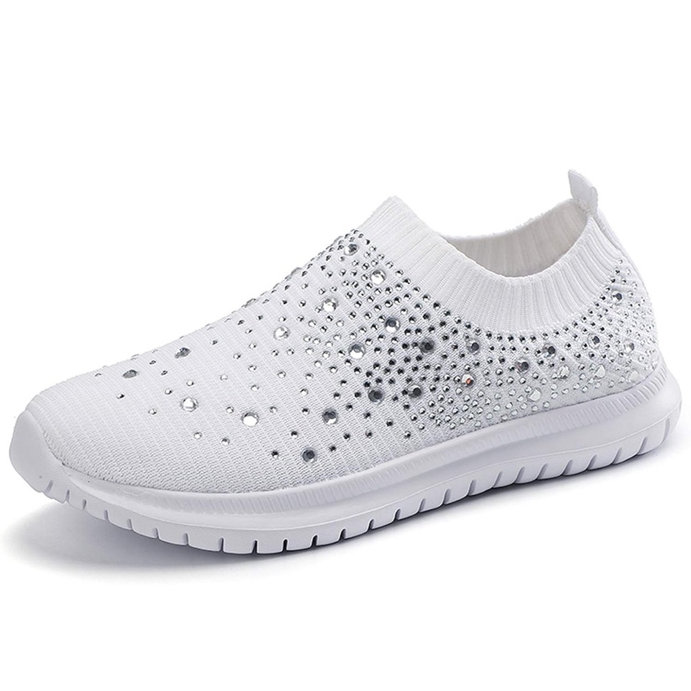 White Rhinestone Glitter Slip On Sneakers Women’s Size 38/ 7.5 New!! **No Box**